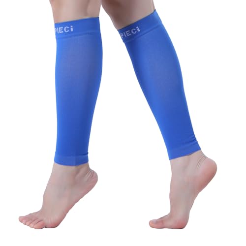 15-20mmHg Calf Compression Sleeve Men and Women Wide Calf Sleeve Brace Compression Socks for Leg Support, Shin Splint,Pain Relief (Blue, Large)