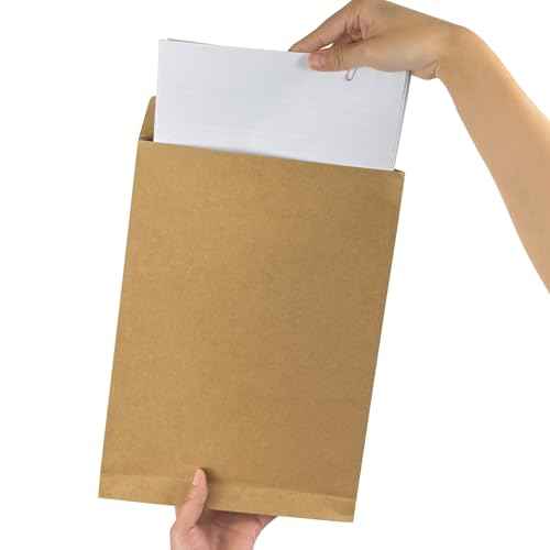 50 Pack Expandable Large Kraft Envelopes, 9.3" x 13" Big Mailing Envelopes Hook-and-Loop Closure Anti Tear Catalog Envelopes for Business Office Paper Documents File Storage - Brown