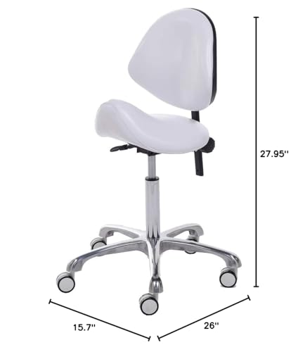 FRNIAMC Hydraulic Saddle Rolling Adjustable, Heavy-Duty (350 lbs) Stool Chair for Beauty Salon Massage Dental Clinic Home Office Use(White, Updated to Soft Wheels)