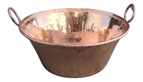 Cazo De Cobre, 16" Authentic Copper Pot, Heavy Duty Hammered Wok Jam Pan, Made in Mexico, Cooking Pot for Mexican Food