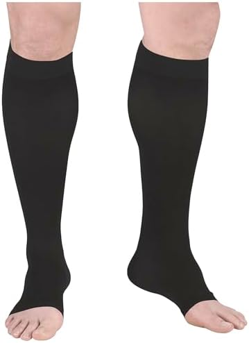 Truform Surgical Stockings, 18 mmHg Compression for Men and Women, Knee High Length, Open Toe, Black, 2X-Large
