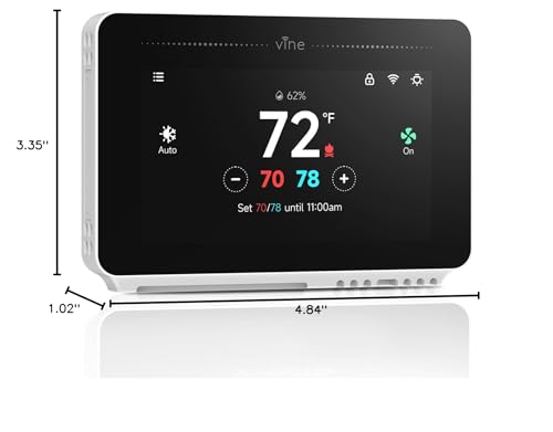 vine Programmable Thermostat for House with 4.3" Touch Screen, WiFi Smart Home Thermostat for AC and Heating, App/Voice Control, Compatible with Alexa and Google Assistant, C-Wire Required, TJ-919T