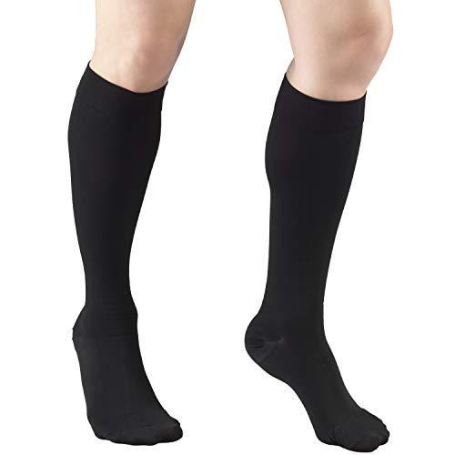 Truform 20-30 mmHg Medical Compression Stockings, Smooth Stretch Microfiber, Knee High, Closed Toe, Black, 2X-Large