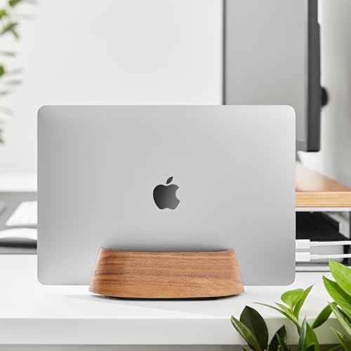 HumanCentric Vertical Laptop Stand in Black Walnut Wood, Upright Adjustable Holder and Dock, Laptop Vertical Stand Fits MacBook Pro and Other Laptops .5" to 1.5", Clamshell Compatible