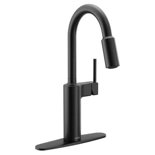 Moen Inara Matte Black Pulldown Kitchen Faucet with Power Boost, Modern Kitchen Faucet, One-Handle High Arc, Easy Installation, 87463BL