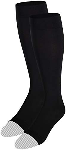 NuVein Medical Compression Stockings, 15-20 mmHg Support for Women & Men, Knee Length, Open Toe, Black, Small