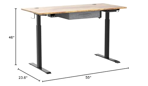 BANTI Adjustable Height Standing Desk with Drawers, 55x24 Inches Electric Stand Up Desk, Sit Stand Home Office Desk with Black Frame/Rustic Brown Top