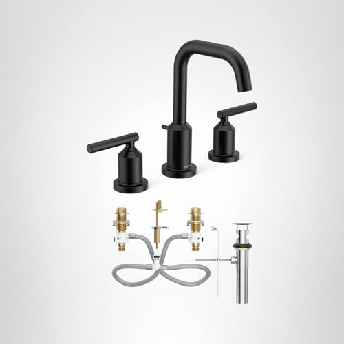 Moen Gibson Two-Handle High Arc Widespread Modern Bathroom Sink Faucet for 3-Hole Setups with Valve Included, Matte Black, TV6142BL