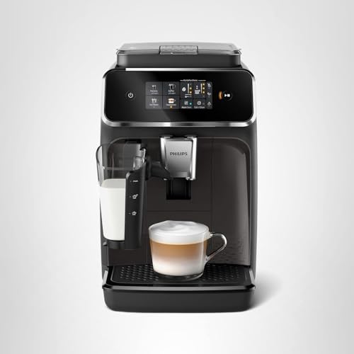 Philips 2300 Series Fully Automatic Espresso Machine with LatteGo milk system and integrated grinder, 4 Coffee Pre-Sets & Hot Water, 40% Quieter SilentBrew, 15-Bar Pressure, Matte Black (EP2330/10)