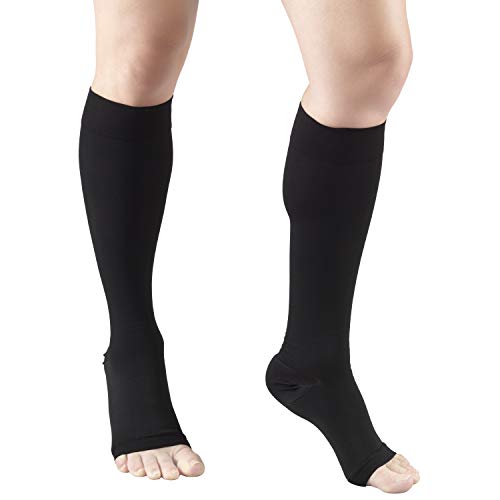 Truform 20-30 mmHg Compression Microfiber Stockings for Men and Women, Knee High Length, Open Toe, Black, Small