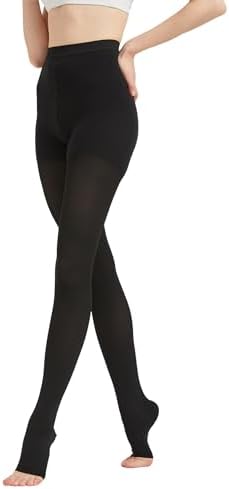 Up to 5X-Large Plus Size Compression Pantyhose for Women 20-30 mmHg - Open Toe Compression High Waist Tights for Lymphedema, Varicose Veins Circulation, Post Surgery - Black