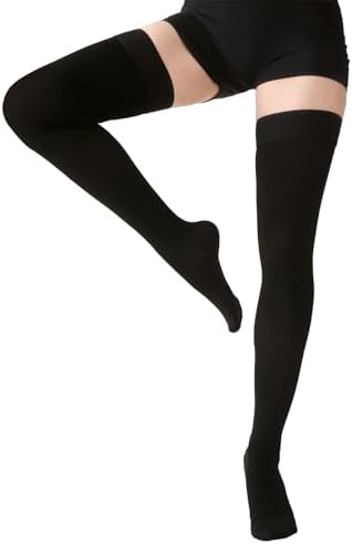 MGANG Medical 15-20 mmHg Compression Stockings for Women & Men, Pair, Thigh High Graduated Compression Socks, Closed Toe, Opaque, Support for Varicose Veins, Edema, DVT, Swelling, Flight, Black 3XL