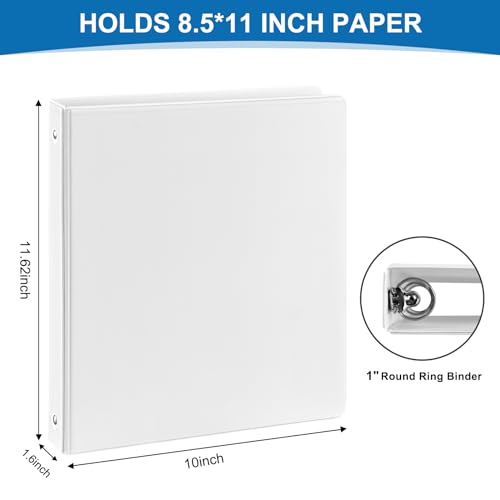 1 inch 3-Ring Binder, 1" Round Ring Binders with 2 Inside Pockets, View Basic 1 in Binders, Clear View Cover 1-inch-Binder Holds 8.5'' x 11''Paper for Office/Home/Back to School£¨Pack of 12, White