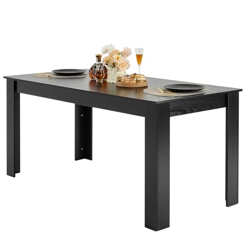 VEVOR Rectangle Dining Table, 63 inch Length Large Wood Tables for 4-6 Person, Modern Dinner Furniture, Conference Desk Supporting for 330LBS, for Home Kitchen Living Room, Black(Only Table)