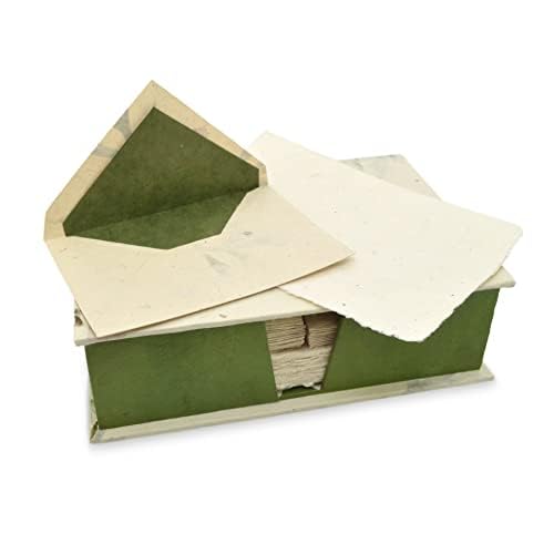 Kathmandu Valley Co. Vintage Stationery Gift Box Set with 50 Handmade A5 Deckle-edge Lokta Paper Sheets and 30 Envelopes (Forest Wanderer)