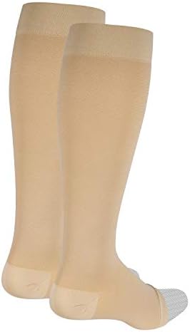 NuVein Medical Compression Stockings, 15-20 mmHg Support for Women & Men, Knee Length, Open Toe, Beige, Medium