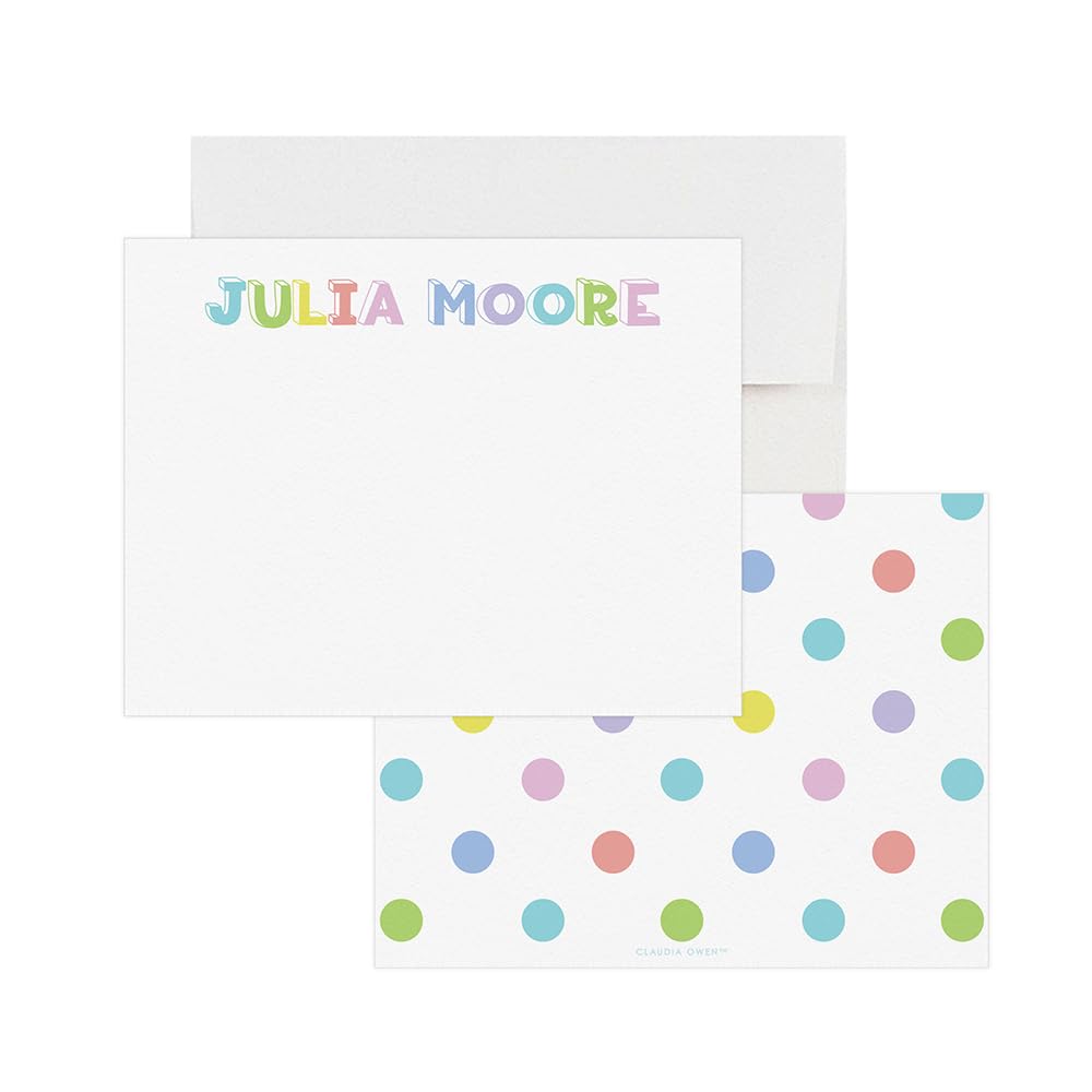 Personalized Baby Shower Note Cards with Envelopes, Colorful Polka Dot Stationery Paper, School Note Cards for Kids Children Girls, Birthday Thank You Cards Your Choice of Quantity and Envelope Color