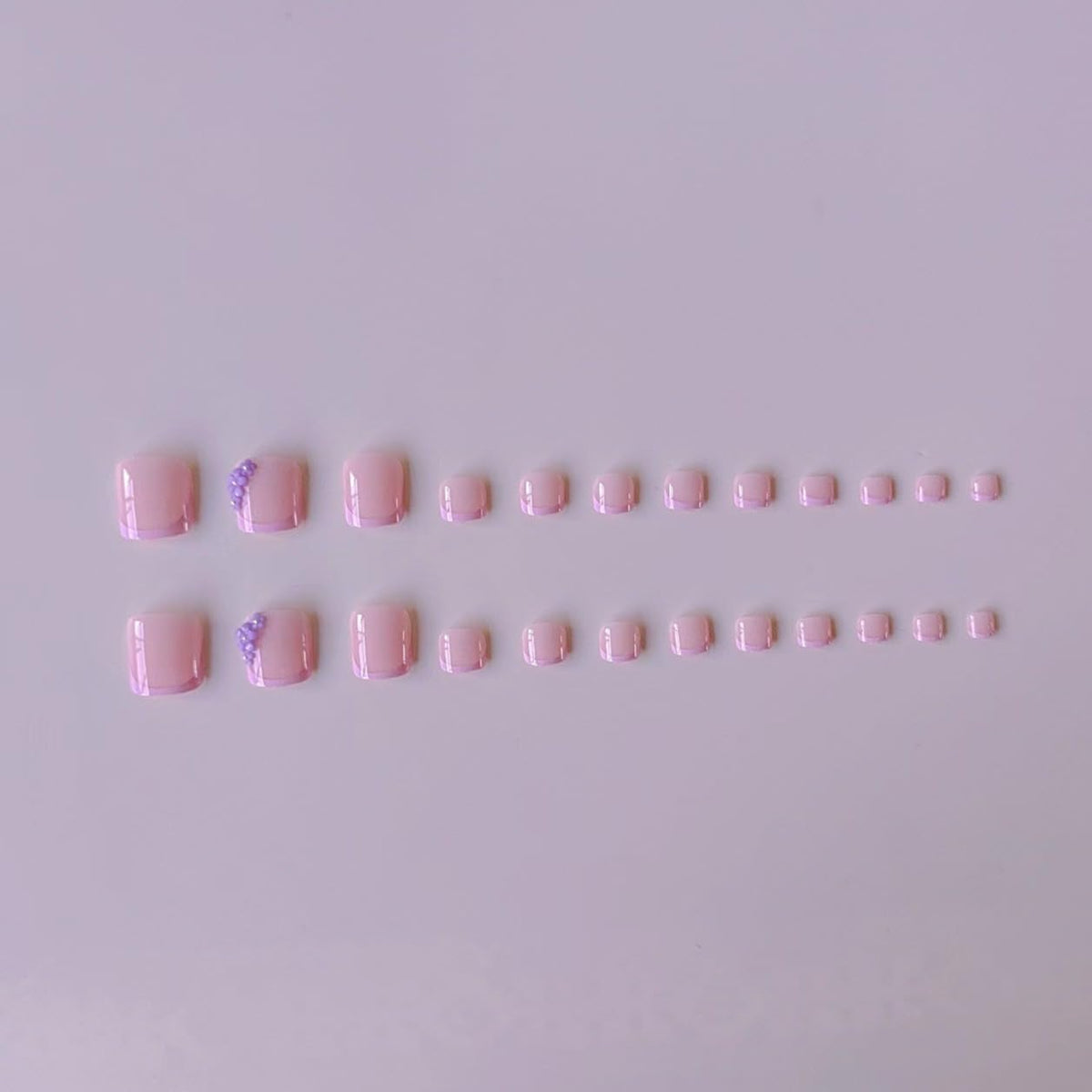 48Pcs Purple French Tip Press on Toenails Press on Nails Long Square Fake Nails with Design 3D Flower Glue on Nails Lilac False Nails Glossy Reusable Summer Nails Toenails for Women Manicure