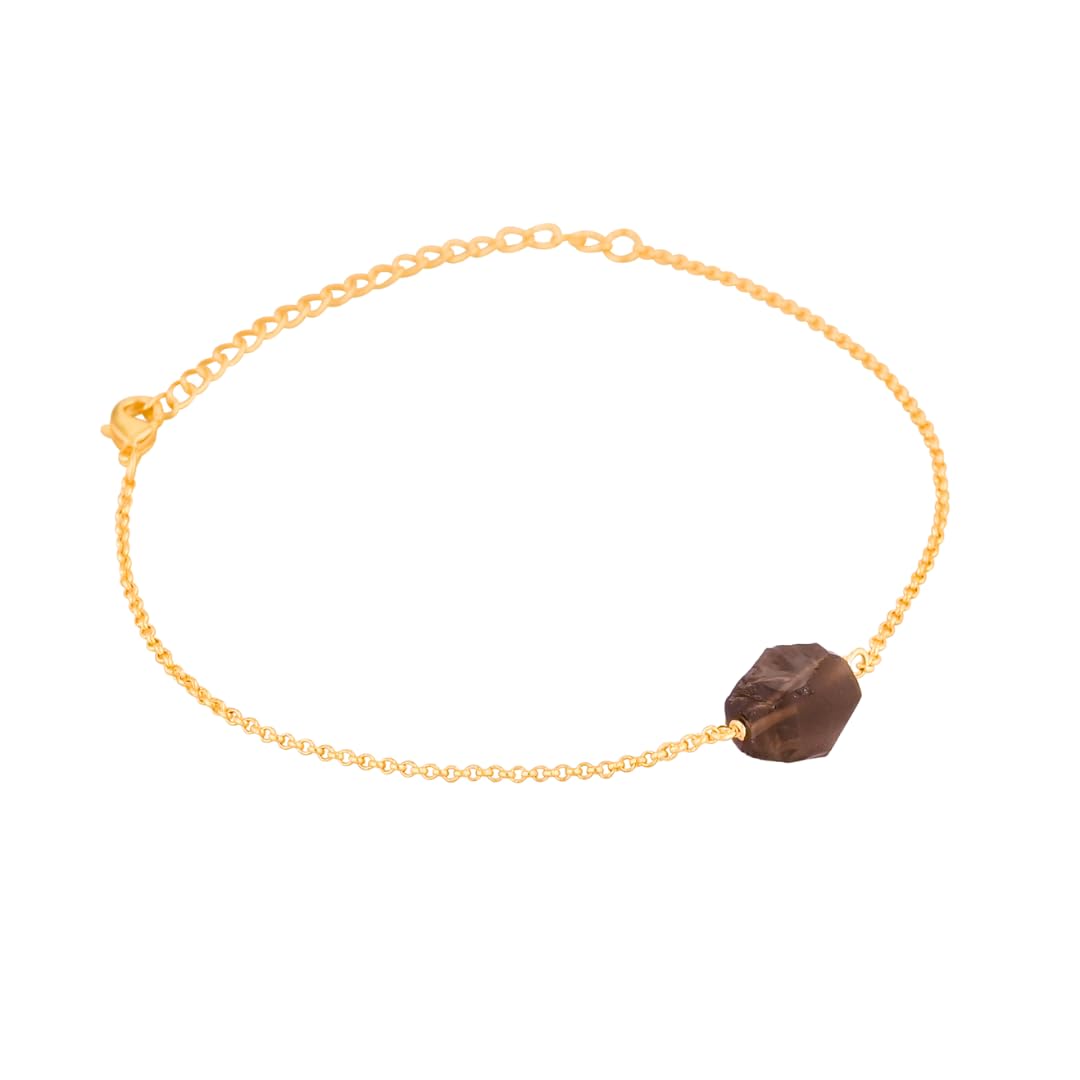 Gempires Raw Smoky Quartz Gemstone Bracelet for Women | Handmade 14K Gold Plated Natural Crystal Jewelry | Hypoallergenic Minimal Dainty Birthstone Bracelet Gift