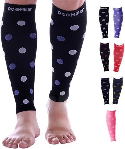 Doc Miller Calf Compression Sleeve â Footless Socks for Women & Men, 20-30mmHg, Shin Splint & Leg Cramp Support, Varicose Veins, Knee High, 1 Pair, Polka Dot