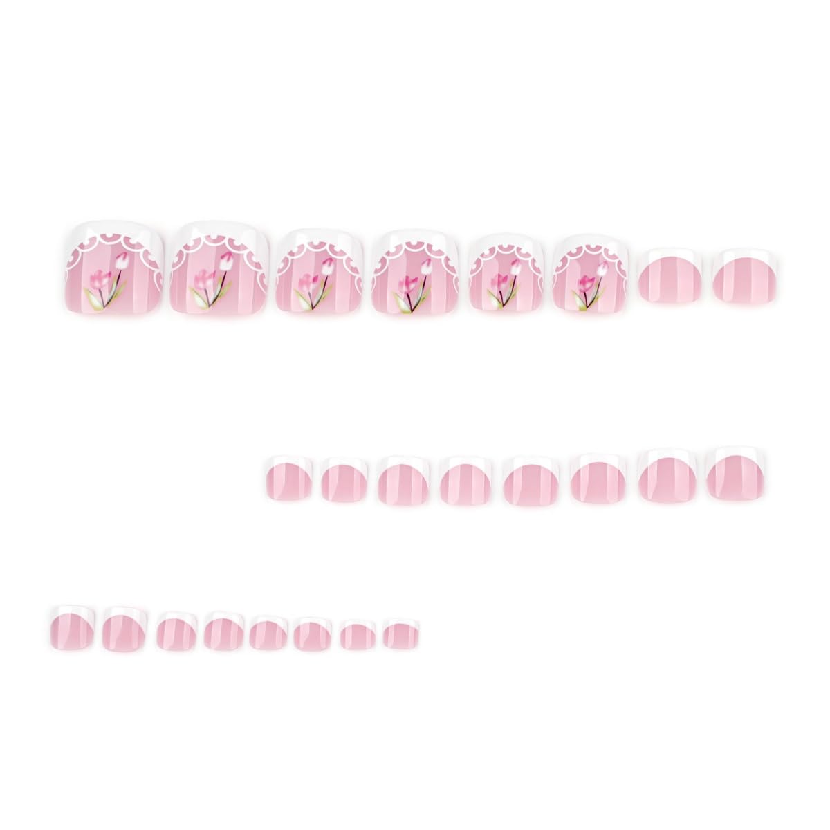 PEPFTG White French Tip Press on Toenails Short Square Fake Toenails with Flower Design Stick on Nails Pink Toe Nail Press Ons Glossy Summer Acrylic Glue on Toenail for Women Manicure 24Pcs
