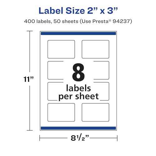 Avery Matte White Removable Rectangle Labels, Sure Feed Technology, Print-to-The-Edge, 2" x 3", 400 Removable Labels, Laser/Inkjet Printable