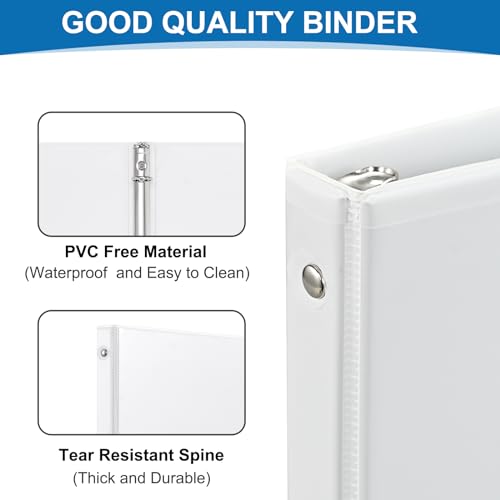 1 inch 3-Ring Binder, 1" Round Ring Binders with 2 Inside Pockets, View Basic 1 in Binders, Clear View Cover 1-inch-Binder Holds 8.5'' x 11''Paper for Office/Home/Back to School£¨Pack of 12, White
