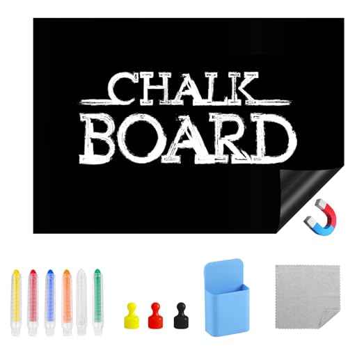 Magnetic Black Dry Erase Board for Refrigerator, 48" x 36"Chalk Board Contact Paper Decal for School, Office, Kitchen Fridge, Kids Drawing with Dustless Chalk, Holder and Magnets