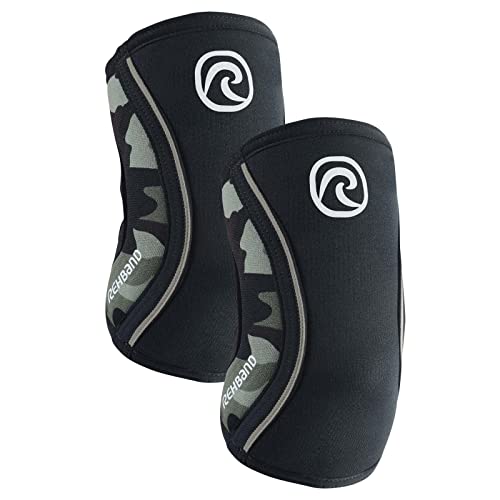 Rehband Elbow 5mm Compression Sleeve, Neoprene Elbow Sleeves for Weightlifting, Anatomical Design, Non-Slip & Close Fitting, Elbow Support Unisex, Colour:Camo - 1 Pair, Size:Large