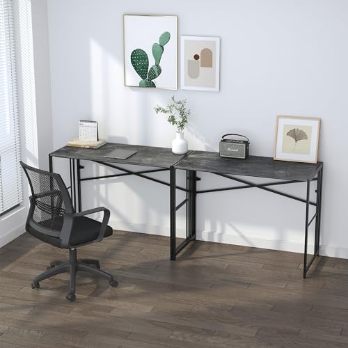 Narrow Folding Computer Desk 35 inch, Writing Gaming Computer Desk for Small Spaces, No Assembly Required Small Office Table, Grey