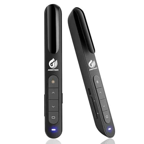 AMERTEER Wireless Presentation clicker for Powerpoint Presentations, Green Light Rechargeable Powerpoint Clicker with Laser Pointer Support Hyperlink RF 2.4GHz (1 PCS)