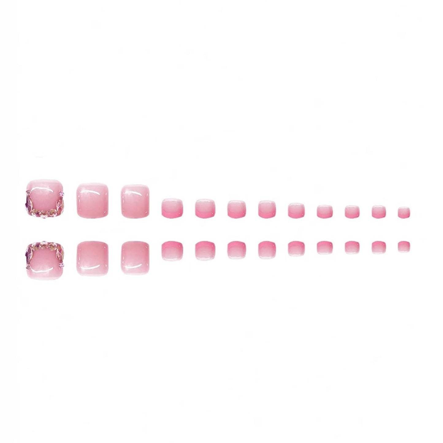 48Pcs Pink French Tip Press On Nails Square & Toenails Set With Rhinestones Design Fake Nails Pink Press On Toenails Holiday Shiny Acrylic Nails Kit Glossy Full Cover Glue On Toe nails For Women Girls