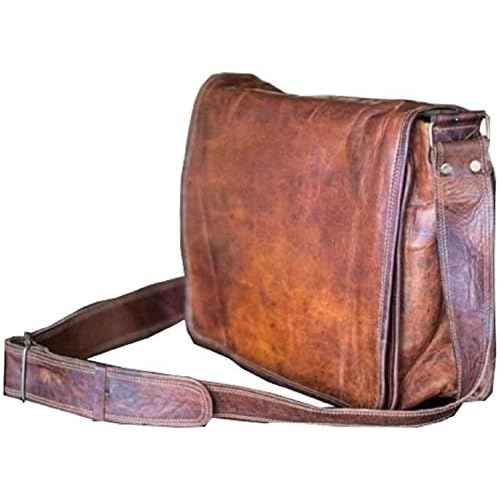 VC VINTAGE COUTURE 13 inch Leather Full Flap Messenger Handmade Bag Laptop Bag Satchel Bag Padded Messenger Bag Brown (13x10)