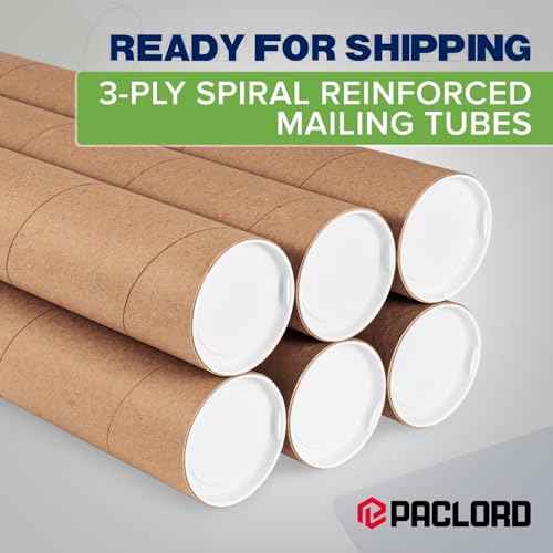 4" x 18" Reinforced Kraft Paper Mailing Tube, Pack of 6 Tubes with 12 Caps ? Secure USPS Approved Poster Tube ? Cardboard Tube for Shipping and Storing Posters, Prints, Artwork, or Documents