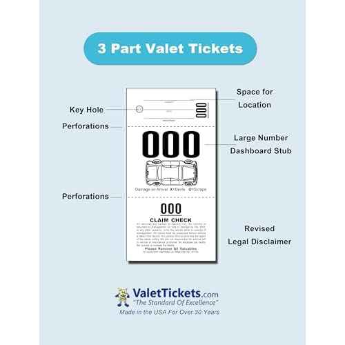 3 Part Valet Parking Tickets (1000 Tickets) on 110lb Card Stock with Car Diagram¡¦