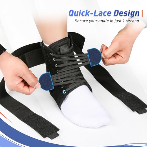 Quick Lace Up Ankle Brace for Women Men with Removable Side Splints, Ankle Support for Sprained Ankle, Injury Recovery, Ankle Stabilizer Wrap for Sprots,Basketball,Volleyball,Soccer,Tennis,XL