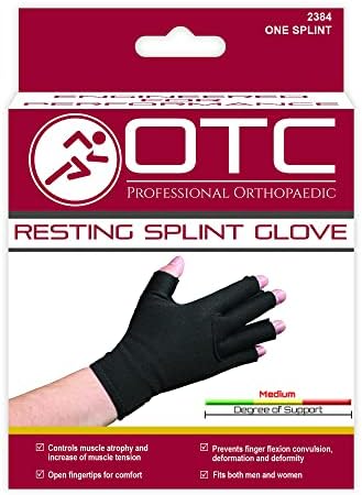 OTC Resting Splint Glove, 5 Finger Semi-Rigid Splints, Open Tips, Black, Right Hand, Medium