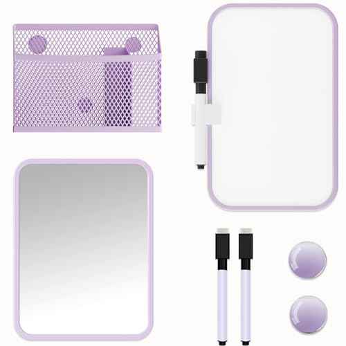 Locker Accessories for Girls with Magnetic whiteboard, Locker Mirror and Pen Holder, Pink Locker Decoration for School Locker, Back to School Essentials, Purple