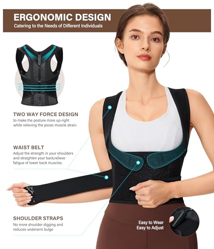 URSEXYLY Back Brace Posture Corrector for Women Breathable Posture Brace Adjustable Full Back Support Brace,Upper and Lower Back Pain Relief(X-Large,Black)