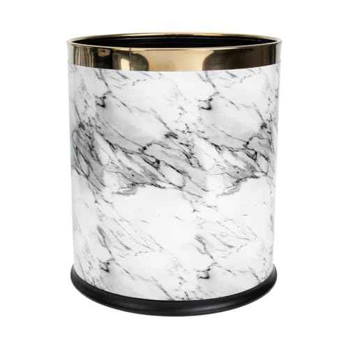 Ciieeo Elegant White Marble Trash Bin - Decorative Waste Basket for Bathroom, Bedroom, Office | Compact Lidless Design for Easy Use and Organization