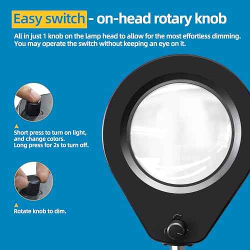 Magnifying Glass with Light and Clamp, 10X Real Glass / 2.5'' Opening Clamp/Lighted Magnifying Glass in 5-Color 10-Level Dimmable/Postioned by Swing Arm/for Close Work Hobbies Precision Tasks