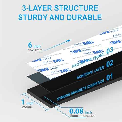 Magnetic Strips Tape with Adhesive Backing Magnet ? Heavy Duty Magnets Strip, with 10Pcs Metal Stickers for Double Sided Self Sticky Non Metal, for Tool and Knife Strong Magnetic Wall Holder
