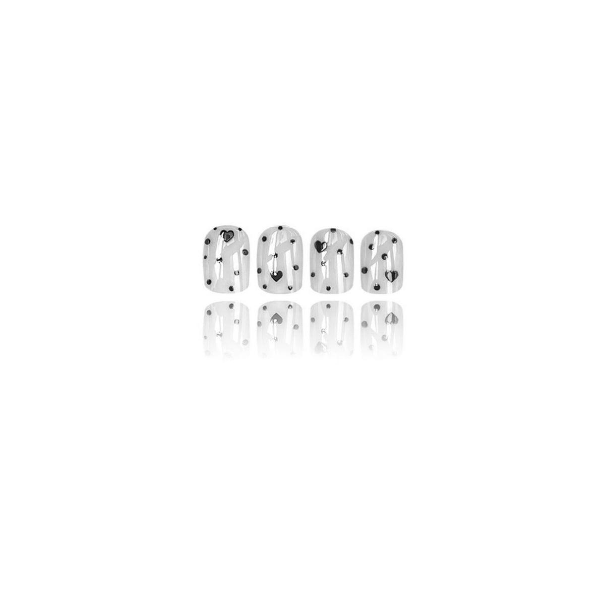 Valentine's Day Press on Nail Short Square Fake Nails with Polka Dot Heart designs White Black False Nails Glossy Full Cover Acrylic Press ones Reusable Glue on Nails for Women Girls Manicure24pcs