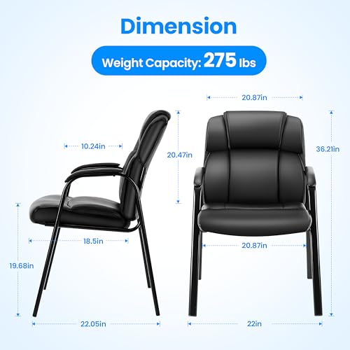 Simple Deluxe Office Guest Chair with Padded Arm Rest No Wheels, Waiting Room Reception Leather Stationary Chairs for Conference Room, Lobby, Home, Desk Table Side, Dining, 1 Pack Thickened Cushion