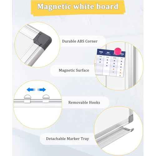 Double-Sided Magnetic Whiteboard, 30" x 20" Dry Erase Board, Aluminum Frame White Board for Wall, Hanging Mounting White Board Dry Erase Marker Board with 4 Markers, 1 Pen Tray