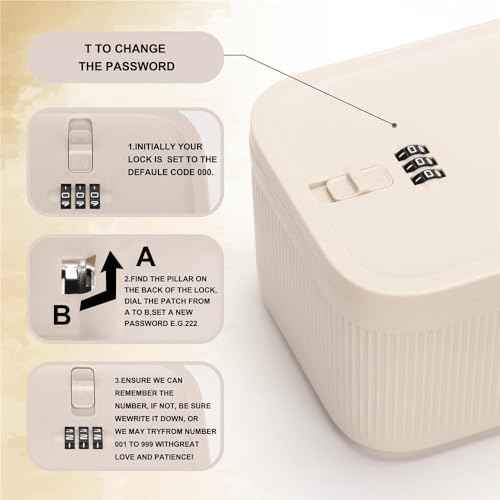 Lockable Storage Box,Medicine Lock Box Travel Case,Refrigerator Bin Container for Food,Medicines,Snacks,Locking Mobile Cell Phone Device Jail,Small Lockbox for Office,Home,School,Father Gift (Cream)