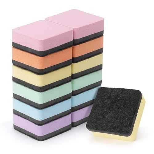 Tamaki 12 Pack Dry Erasers for White Board Magnetic Whiteboard Eraser, Whiteboard Erasers for Kids Classroom, Square Pastel Color