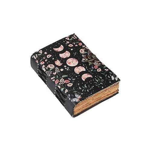 Blank Spell Book of Shadows Journal with Lock Clasp Celestial Handmade Vintage Leather Journal Moon Phase Print Diary Prayer Pagan Witchcraft Supplies Wiccan Decor Notebook Moon 2 (13 X 10)