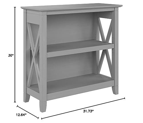 Bush Home Key West Small 2 Shelf Bookcase in Cape Cod Gray, Compact Home Organizer, Vertical Storage Solution, Bookshelf for Office or Living Room
