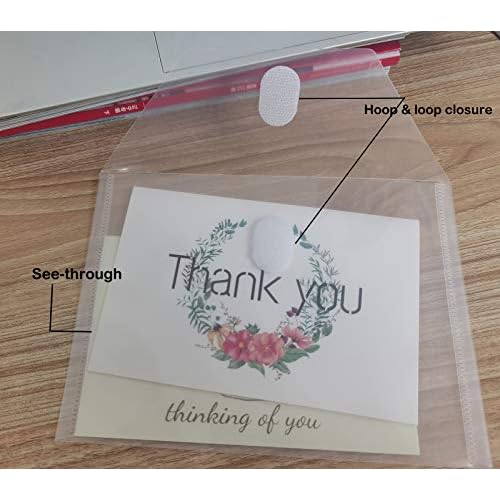 5x7 Small Plastic Envelopes Hook Loop Closure Receipt Storage Holder 120 Pack (clear-120 pack)